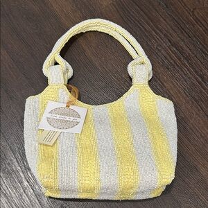 TJ Maxx Butter Yellow and White Beaded Handbag
